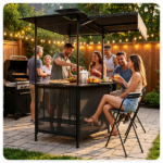 6' x 5.5' Outdoor BBQ Grill Shelter Gazebo, Waterproof Fabric Canopy with 2-Tier Roof, 6 Hanging Hooks & Glass Holder, Stable Steel Frame for Backyard Grilling - Image 9