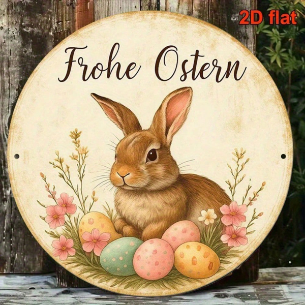 e98e7c89-5960-4b02-9e6c-610a530f2359.png CIFbuy Vintage German Easter Bunny Metal Sign 8 Inch Round Aluminum Plaque, Fröhliche Ostern Spring Pastel Eggs Foliage Wall Decor For TikTok, TikTok, Self-pickup Logiopics - Image 1