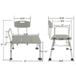 Medical Bathroom Safety Shower Tub Aluminium Alloy Bath Chair Transfer Bench with Back & Handle Gray - Image 13
