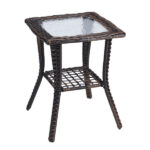Outdoor Wicker Side Table, Rattan End Table with Glass Top, Patio Coffee Bistro Table for Indoor Garden Porch Balcony, Brown - Image 2