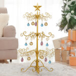 3ft Wrought Iron Christmas Tree, Metal Ornament Display Tree Stand for for Holiday Party Home Decor, Indoor & Outdoor Decor Hanger, Gold - Image 2