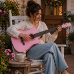Matte Pink 38-inch Acoustic Guitar with Picks, Strings, Capo, Case, Tuner, and Strap - Image 12