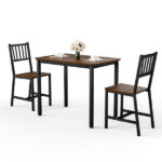 Dining Table Set, Bar Table with 2 Dining chairs, Kitchen Table Counter with Chairs, Industrial for Kitchen Breakfast Table, Living Room, Party Room, Walnut ,35.4″L x23.6″W x 29.7″H - Image 9