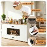 Large Cat Litter Box Enclosure Furniture with Storage Drawers & Built-In Scratching Board, Hidden Cat Washroom Cabinet with Anti-Tipping Kit for Living Room Bedroom - Image 7