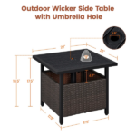 Outdoor Wicker Side Table with Patio Umbrella Hole, Black - Image 2