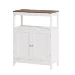 Modern Storage Cabinet with Double Doors, Free-Standing Bathroom Cabinet with Adjustable Shelf and Natural Wood Top, Multi-Purpose Organizer for Kitchen, Living Room, Bathroom or Entryway – White - Image 15