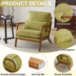 Low Arm Accent Chair - Olive Green Corduroy Upholstered Indoor Lounge Chair, Compact Single Seater with Sturdy Frame (330LBS Weight Capacity) - Image 2