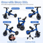 5-In-1 Foldable Toddler Tricycle, Adjustable Handlebar & Ergonomic Seat with Removable Pedals - Blue - Image 3