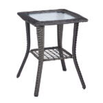Outdoor Wicker Side Table, Rattan End Table with Glass Top, Patio Coffee Bistro Table for Indoor Garden Porch Balcony, Grey - Image 14