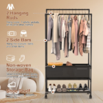 3 Tiered Portable Clothing Rack For Bedroom Entryway Double Hanging Rods Sturdy Iron Garment Rack With Double Height Rods Adjustable Storage Bag Lockable Universal Wheels Easy Assembly - Image 3