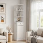 3-Tier Corner Salon Cabinet with 1 Door & 1 Drawer, 15mm E0 Grade Particleboard Matt White, 75.2" H Multipurpose Storage Cabinet for Beauty Salon Spa Bathroom Bedroom - Image 13