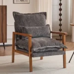 Cloud Shaped Indoor Leisure Chair with Solid Wood Armrest & Solid Wood Frame, Chenille Fabric Accent Chair with Lumbar Pillow, Single Sofa Chair Dark Grey