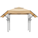 3.3x12.5FT Double Top Grill Gazebo, Khaki Polyester BBQ Canopy with Adjustable Side Sunshades, Black Powder Coated Folding Frame, Dual Mesh Trays & Carry Bag