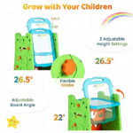 Green 3-in-1 Kids Double Sided Art Easel, Magnetic Whiteboard & Chalkboard Standing Drawing Board with Adjustable Height Angle, Storage Tray Book Rack Complete Painting Accessories PP Play Easel Gift - Image 4