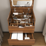 3-in-1 Vanity Desk with Lighted Mirror & Stool, Flip Top Makeup Dressing Table, Compact Storage for Bedroom, Bathroom, Dressing Room(18.9"L, Walnut) - Image 16