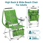 17 Inch Seat Height Beach Chair for Adults, Folding Portable Camping Chair with Headrest, Cup Holder, Side Pocket & Bottom Storage Bag, 7-Position Adjustable Aluminum Beach Chair, Heavy Duty 265 LBS Capacity, Oxford Fabric for Beach, Patio, Pool, Summer Palm Print - Image 4