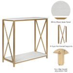 Same Code 95305852 2-Tier Console Table, Gold Sofa Entry Table with White Top and Gold Metal Frame for Home - Image 12