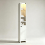 White Freestanding Bathroom Tall Storage Cabinet with Dimmable LED Light & Remote Control, Narrow 12x12 Inch Linen Tower Engineered Wood Organizer with Glass Door Adjustable Shelves Anti-Tip Design - Image 4