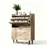 2-Drawer Top-Mounted Barn Door Shoe Cabinet Melamine Board Embossed MDF Shoe Cabinet 31.61*9.45*39.37in Washed Ash - Image 4