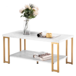 Same Code 35647920 (106 x 50 x 48cm) Simple Double-layer Golden Iron Pipe Marble PVC Coffee Table Rectangular - Image 11