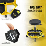 Yellow Heavy-Duty Adjustable Height Rolling Stool With Tool Tray Storage 330 LBS Capacity - Image 7