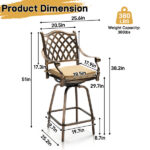 Outdoor Swivel Bar Stools Set of 2, Cast Aluminum Patio Bar Height Chairs, All-Weather Bar Dining Chairs Outdoor Swivel Chairs Furniture (Grid Back) - Image 2