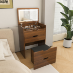 3-in-1 Vanity Desk with Lighted Mirror & Stool, Flip Top Makeup Dressing Table, Compact Storage for Bedroom, Bathroom, Dressing Room(23.62"L, Walnut) - Image 6
