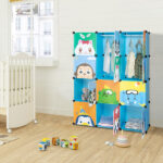 4-Layer 12-Grid 2-Hanging Rod Magic Cube Wardrobe, Plastic + Steel Wire Material with Animal Pattern, Pattern Door Blue Cabinet - Image 10