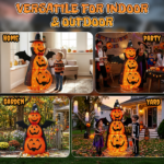 5ft Orange 3-Tier Retractable Fabric Pumpkin Halloween Light Decor with Cape & Wings, 130 Warm White LED String Lights, 4.5V 3.6W - Image 5