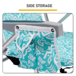 1 PCS Aluminum Beach Chair, 8.5 Inch Seat Height Teal Tribal Pattern, Adjustable Folding Chair with Headrest, Shoulder Strap, 2-in-1 Cup Holder Side Pocket, Back Cooler Bag, Integrated Oxford Fabric with Crossbar, 5 Positions Reclining Lounger, 63x109x84cm, Load Capacity 120KG - Image 14