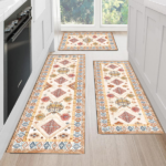 Boho Kitchen Rug Sets 3 Piece with Runner Non Slip Kitchen Rugs and Mats Washable Kitchen Mats for Floor Thick Kitchen Floor Mat Carpet Runner Rugs for Hallway Laundry Holiday Decor - Image 3