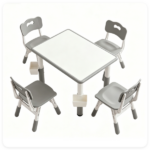 Height Adjustable Kids Desk and 4 Chairs Set, Graffiti Wipeable Tabletop Toddler Activity Table with Storage Baskets - Image 2