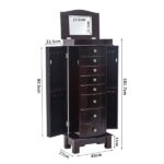 Jewelry Armoire with Mirror, 8 Drawers & 16 Necklace Hooks, 2 Side Swing Doors(Brown) - Image 9