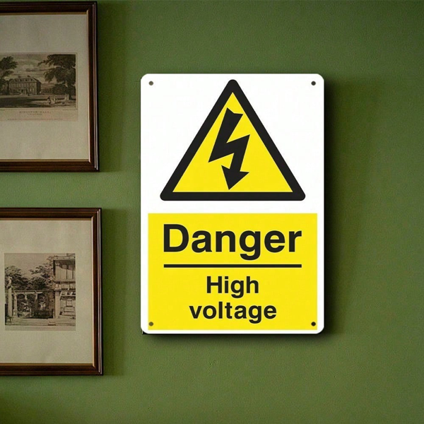 CIFbuy 1pc 2D Flat High Voltage Warning Metal Iron Sign, Vintage Industrial Square Safety Notice Plaque For Garage Shop Room Wall Decor TikTok, TikTok, Self-pickup Logiopics