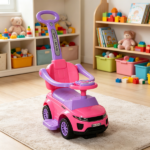 Pink 3-in-1 Kids Ride-On Push Car: Stroller Sliding Car with Horn, Music, Lights & Secure Bar – Toddler Toy for 18-36 Months Old - Image 4