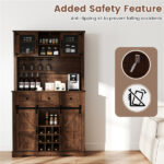 Brown Farmhouse 72" Pantry Cabinet with Hutch, Sliding Barn Doors & Wine Storage Rack - Image 7