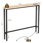 Same Code 71691605 39.4" Narrow Console Sofa Table with Power Outlets and USB Ports, Skinny Couch Table with Metal Frame and Charge Station with 4.9ft Extension Cord, Oak - Image 14