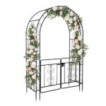 134.5*58.5*213cm Arc Roof Double Layer With Door Wrought Iron Iron Arch Courtyard Black - Image 7