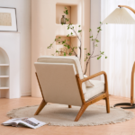 Same Code 16753613 Oak Armrest Oak Upholstered Single Lounge Chair Indoor Lounge Chair Off-White - Image 32