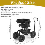 Rolling Garden Cart with Cushioned Backrest & Seat, Outdoor Gardening Stool for Planting, Garden Scooter with 360 Degree Swivel Seat & Steering Handle & Tool Tray, Black - Image 12