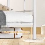 White Twin Bunk Bed Square Tube High Guardrail Side Ladder Opening Iron Bed - Image 10