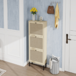 Rattan 3 Door Shoe Rack, Freestanding Modern Shoe Storage Cabinet, for Entryway - Image 25