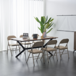 4pcs Elegant Foldable Iron & PVC Chairs for Convention & Exhibition Light Brown - Image 22
