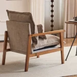 Cloud Shaped Indoor Leisure Chair with Solid Wood Armrest, Metal Frame, Chenille Fabric Accent Chair with Lumbar Pillow, Single Sofa Chair Khaki - Image 22