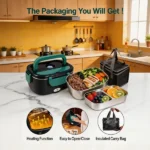 (Banned for Amazon )Electric Lunch Box Food Heater, 90W Portable Warmer for Car Truck Work with 304 Stainless Steel Container, 12V/24V/110V Green Heated Lunch Box Suitable for Ideal Driver/Work/Gift - Image 3