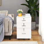 White Wood Grain Density Board Three Drawers Wooden Filing Cabinet - Image 12