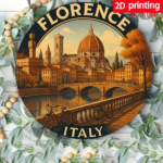 CIFbuy 2D Flat Metal Wall Art Florence Italy Cityscape, Vibrant Duomo Cathedral Ponte Vecchio Aluminum Sign, Classic Italian Landscape TikTok, TikTok, Self-pickup Logiopics - Image 2