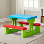 Kids Outdoor Table and Chair Sets with Removable Umbrella, Kids Picnic Table for Backyard Garden Patio, Red & Blue & Green - Image 6