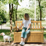 Outdoor Wooden Storage Bench, Large Deck Box with Seating & Armrest, Patio Organizer Loveseat for Garden Porch Deck Backyard Poolside - Image 16