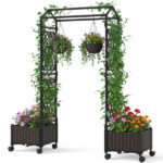 5.5 FT Raised Garden Bed with Trellis Self-Watering Planter Boxes with Lockable Wheels, 2 Configurations Vertical Garden Planter for Patio Balcony - Image 2